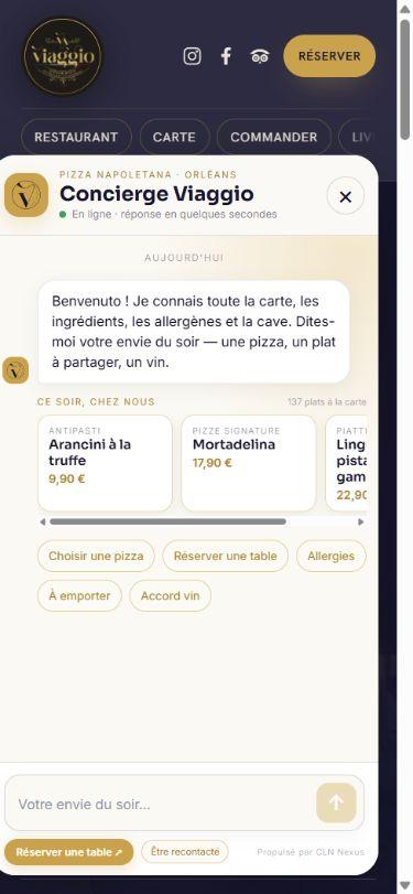 Assistant IA du site Viaggio Ristorante